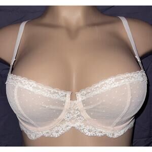 34DD NUDE & WHITE LACE VICTORIA'S SECRET DREAM ANGELS UNLINED BALCONETTE BRA